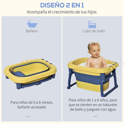 Foldable Baby Bathtub for 0-6 Years Capacity 105L 75.3x55.4x43 cm Portable Kids Bathtub with Non-Slip Feet and Drain Hole Load 50 kg Yellow and Blue