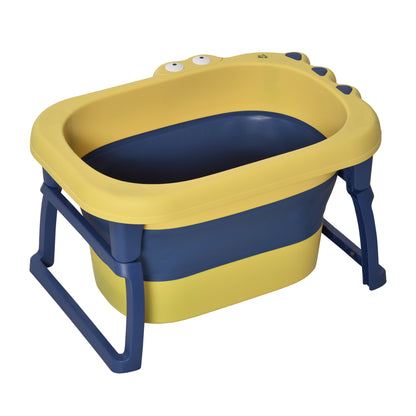 Foldable Baby Bathtub for 0-6 Years Capacity 105L 75.3x55.4x43 cm Portable Kids Bathtub with Non-Slip Feet and Drain Hole Load 50 kg Yellow and Blue