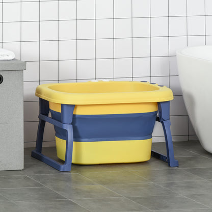 Foldable Baby Bathtub for 0-6 Years Capacity 105L 75.3x55.4x43 cm Portable Kids Bathtub with Non-Slip Feet and Drain Hole Load 50 kg Yellow and Blue