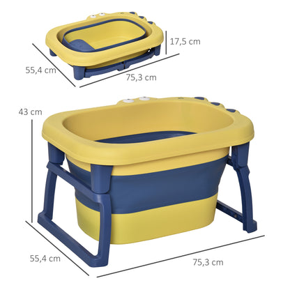 Foldable Baby Bathtub for 0-6 Years Capacity 105L 75.3x55.4x43 cm Portable Kids Bathtub with Non-Slip Feet and Drain Hole Load 50 kg Yellow and Blue