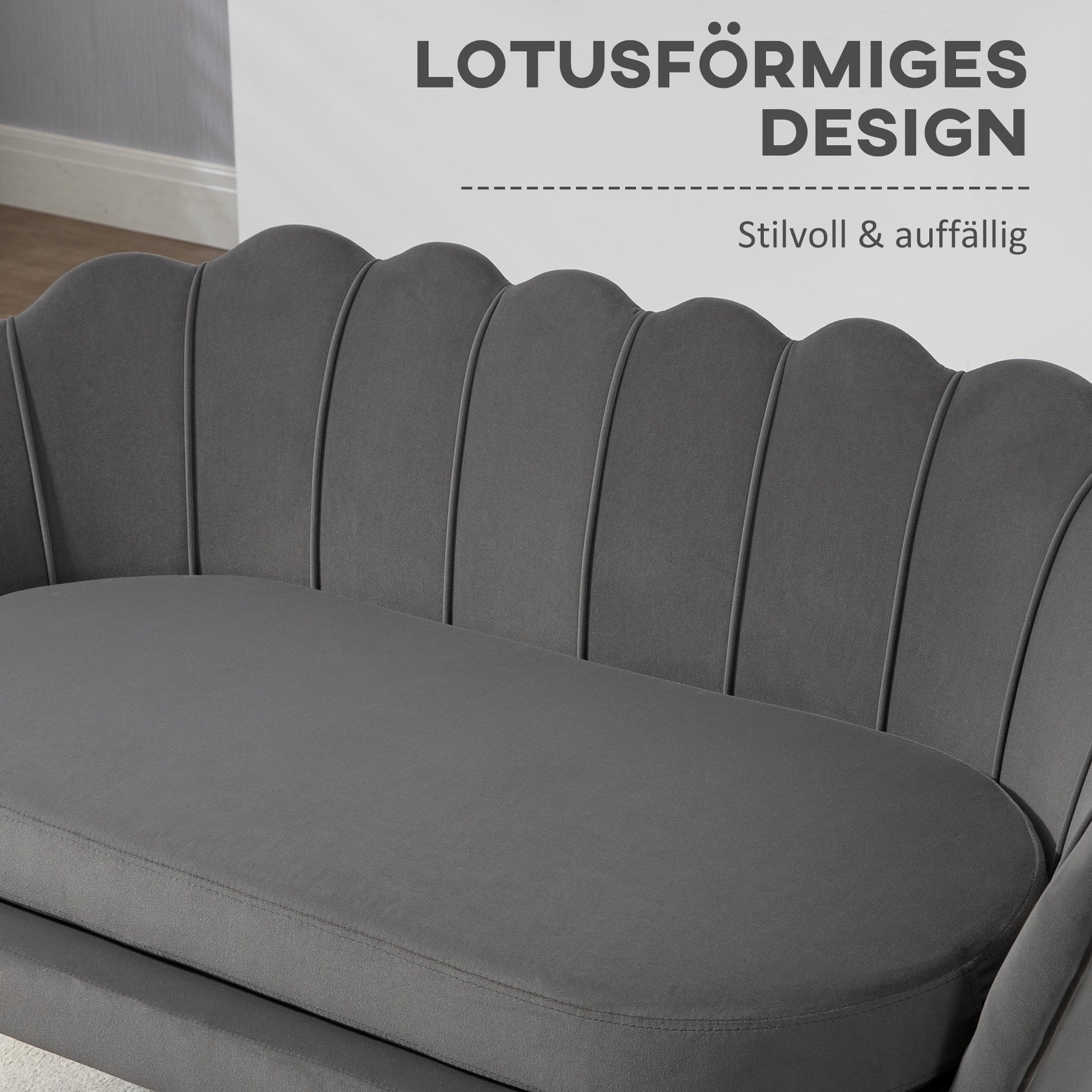 2-Seater Fabric Sofa Two-Seater Lounge Sofa with Soft and Generous Cushions Upholstered Sofa Seating Furniture Upholstered Furniture Design Sofa Elegant Velvet Polyester Grey 133 x 63 x 75 cm