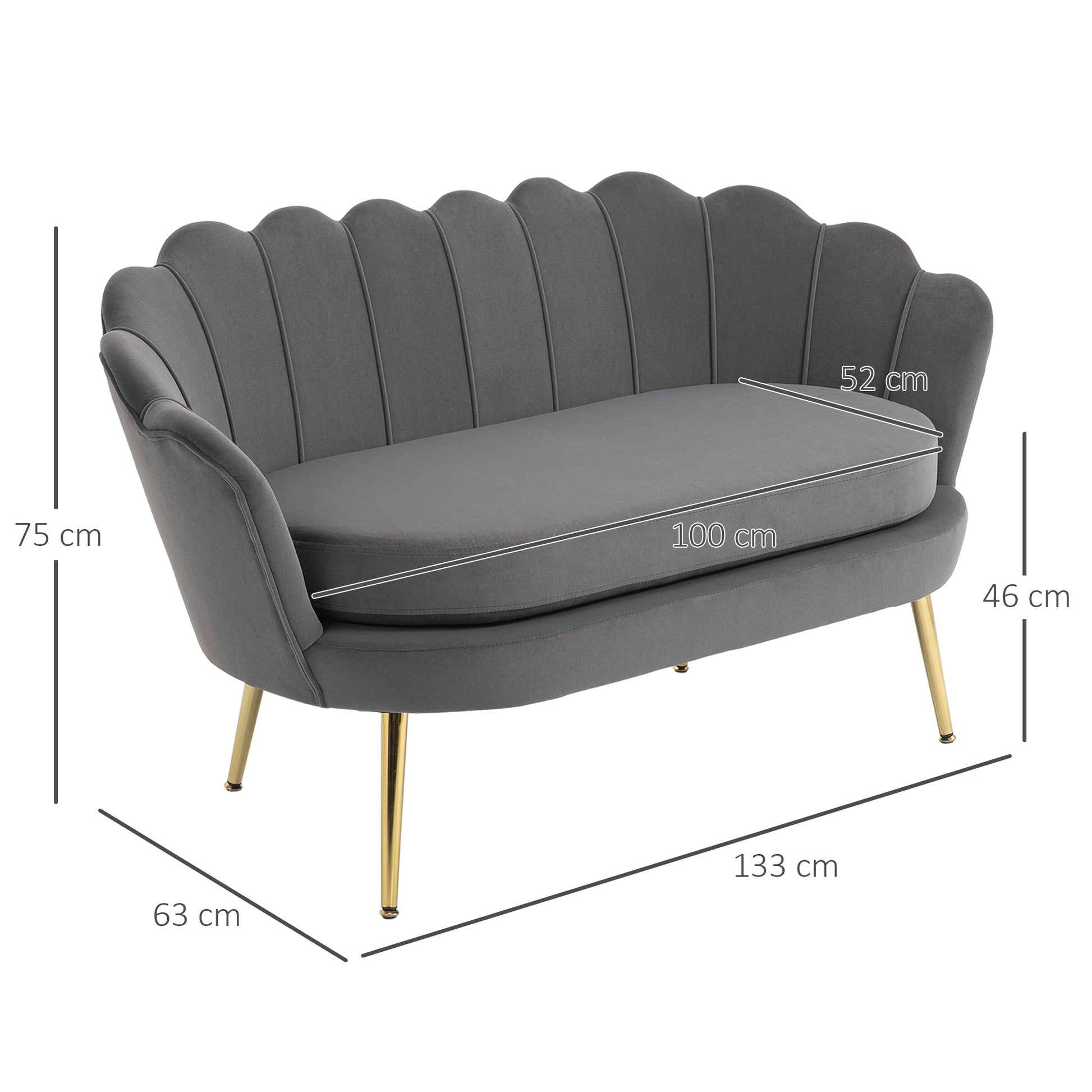 2-Seater Fabric Sofa Two-Seater Lounge Sofa with Soft and Generous Cushions Upholstered Sofa Seating Furniture Upholstered Furniture Design Sofa Elegant Velvet Polyester Grey 133 x 63 x 75 cm