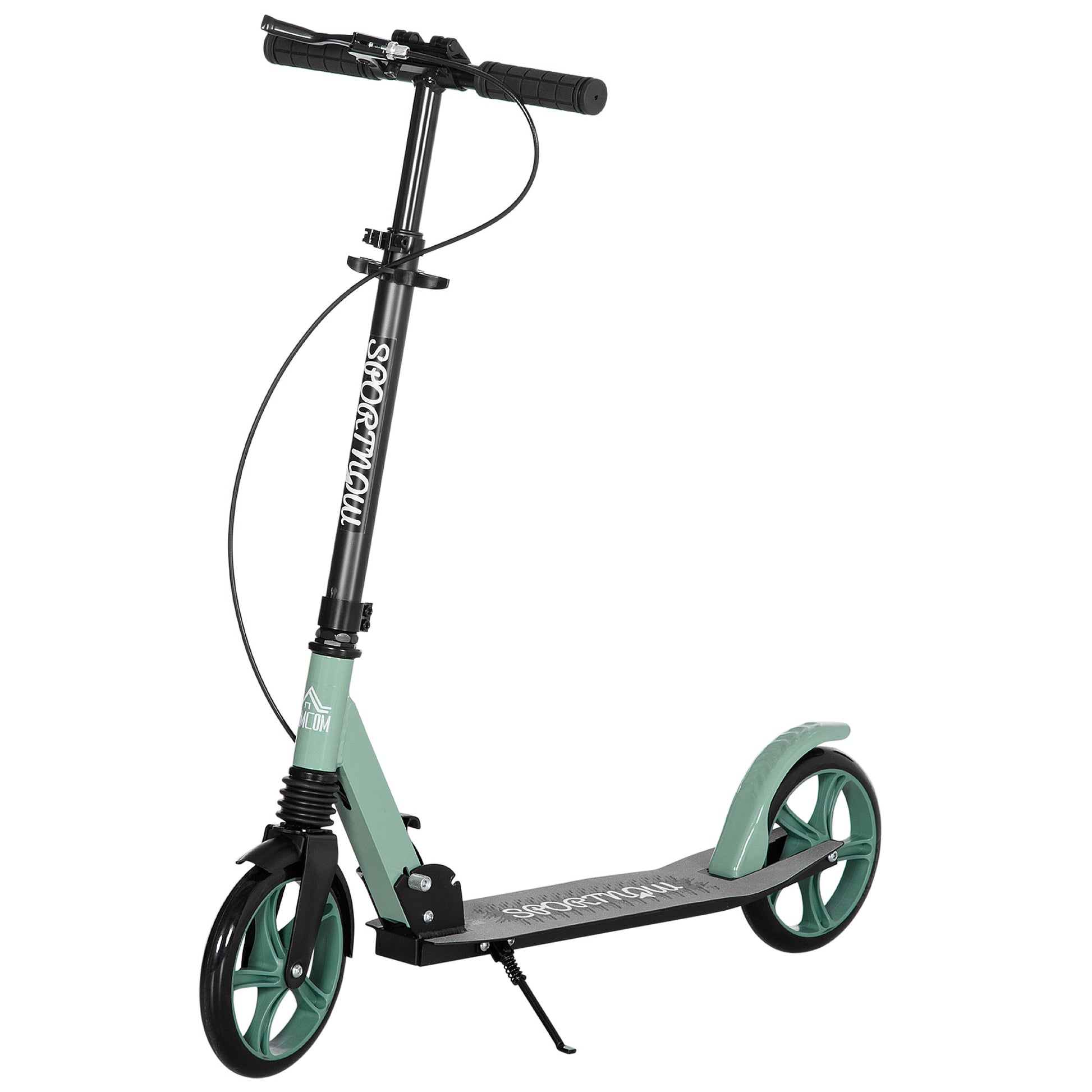 Folding Scooter for Adults and Kids 14+ Lightweight Scooter with Adjustable Handlebar Large Ø200 mm Wheels Shock Absorber and Brake Aluminum Load 100 kg 91.5x36.5x91-104 cm Green