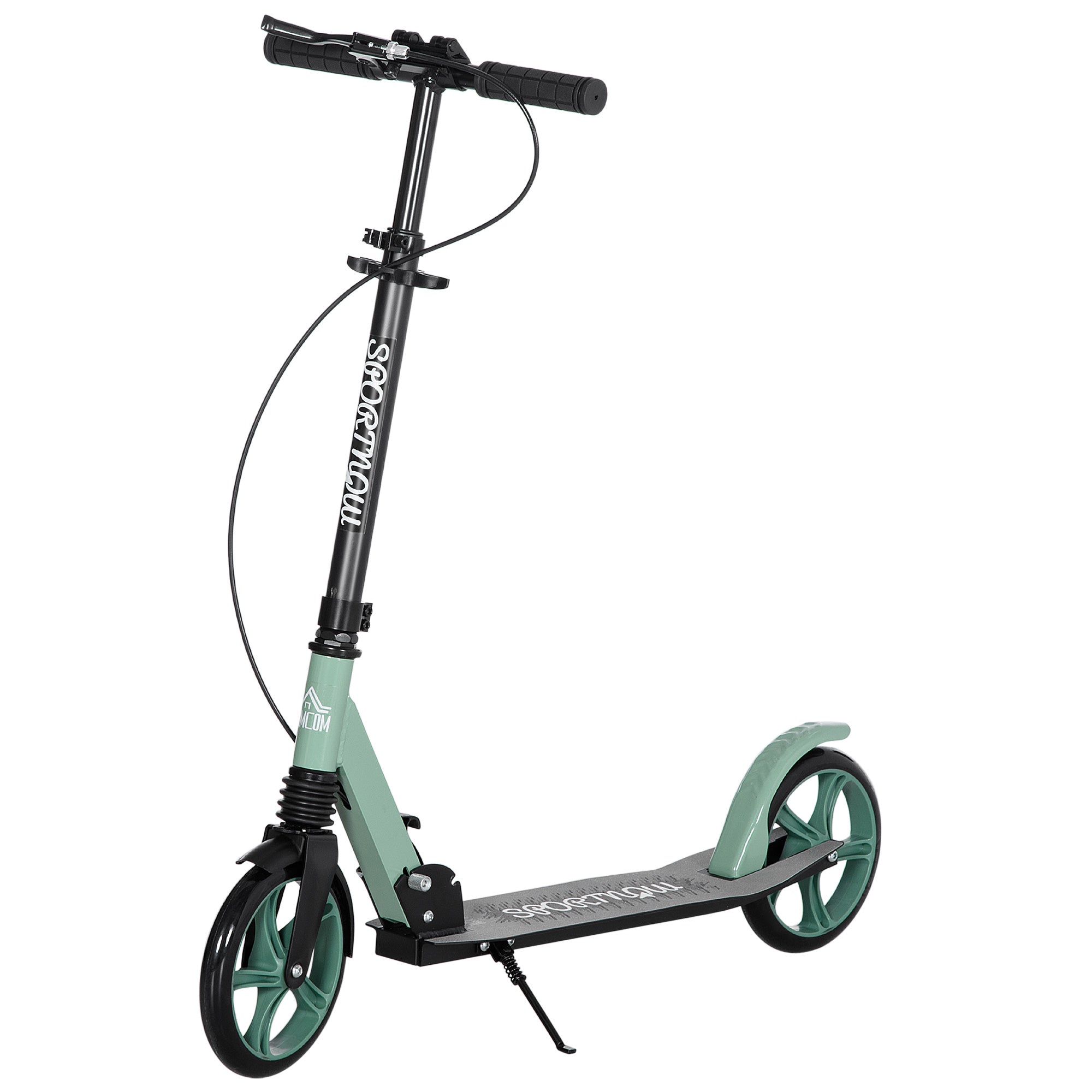 Folding Scooter for Adults and Kids 14+ Lightweight Scooter with Adjustable Handlebar Large Ø200 mm Wheels Shock Absorber and Brake Aluminum Load 100 kg 91.5x36.5x91-104 cm Green