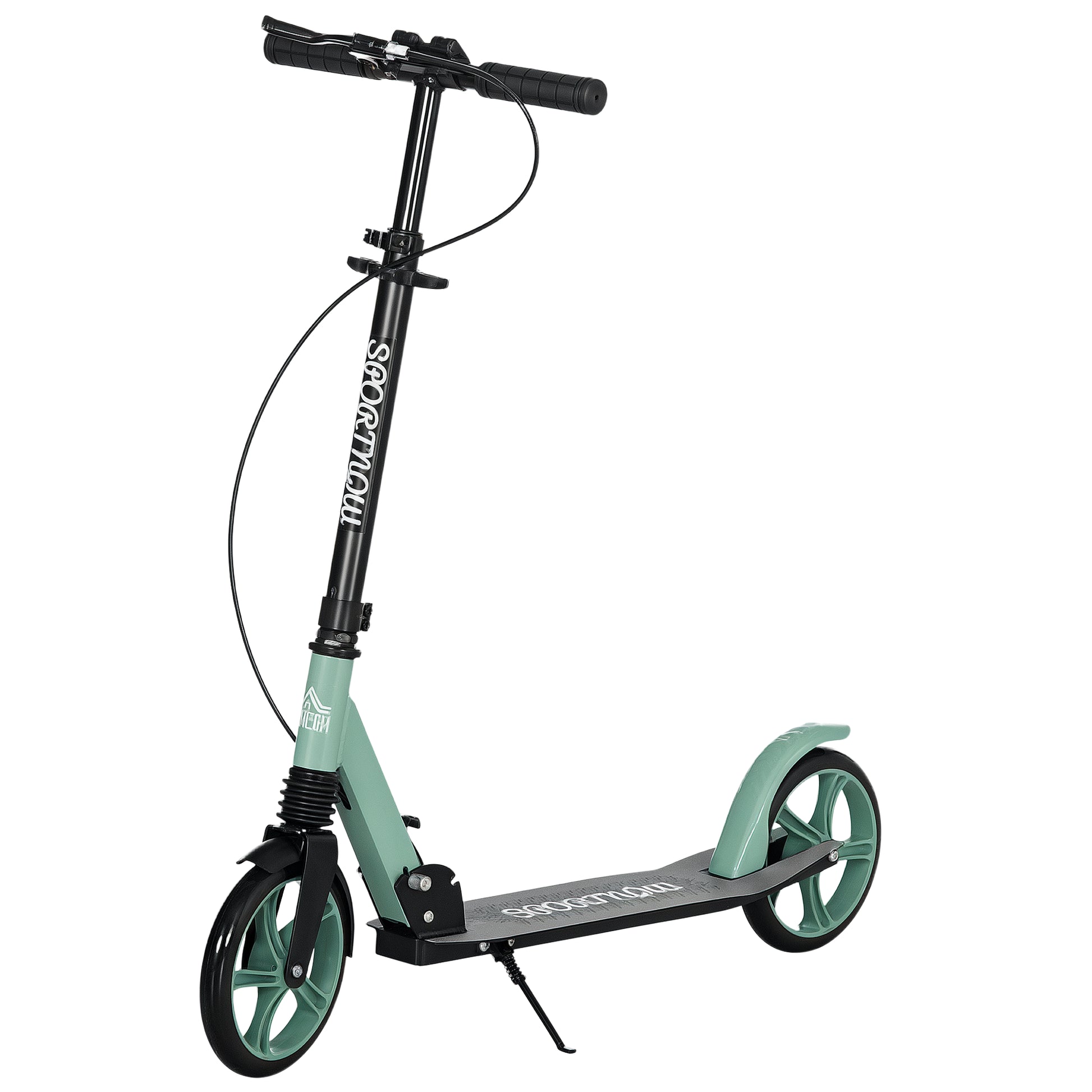 Folding Scooter for Adults and Kids 14+ Lightweight Scooter with Adjustable Handlebar Large Ø200 mm Wheels Shock Absorber and Brake Aluminum Load 100 kg 91.5x36.5x91-104 cm Green