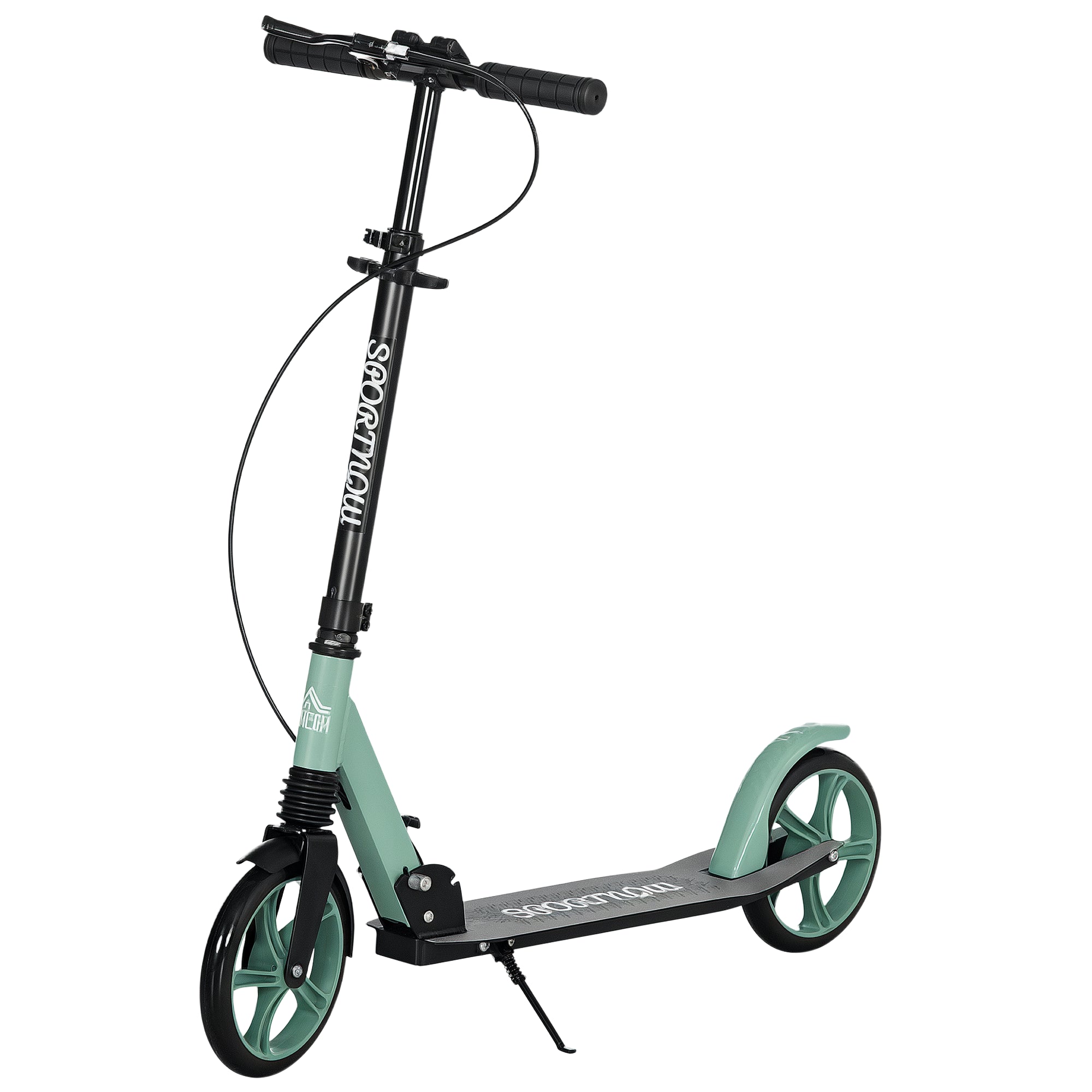 Folding Scooter for Adults and Kids 14+ Lightweight Scooter with Adjustable Handlebar Large Ø200 mm Wheels Shock Absorber and Brake Aluminum Load 100 kg 91.5x36.5x91-104 cm Green