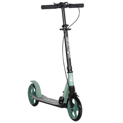 Folding Scooter for Adults and Kids 14+ Lightweight Scooter with Adjustable Handlebar Large Ø200 mm Wheels Shock Absorber and Brake Aluminum Load 100 kg 91.5x36.5x91-104 cm Green