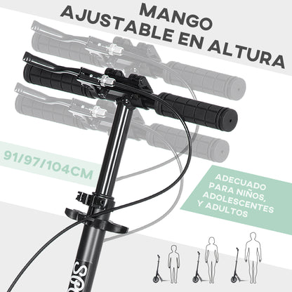 Folding Scooter for Adults and Kids 14+ Lightweight Scooter with Adjustable Handlebar Large Ø200 mm Wheels Shock Absorber and Brake Aluminum Load 100 kg 91.5x36.5x91-104 cm Green