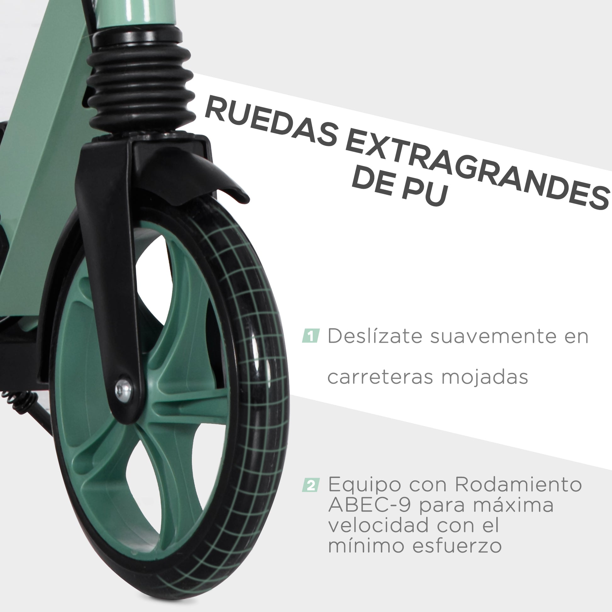 Folding Scooter for Adults and Kids 14+ Lightweight Scooter with Adjustable Handlebar Large Ø200 mm Wheels Shock Absorber and Brake Aluminum Load 100 kg 91.5x36.5x91-104 cm Green