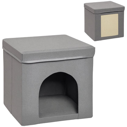 Cat House Cat Bed Cat Cottage with Scratching Board and Indoor Door 14.4x14.4x14.4 inches Gray