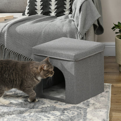 Cat House Cat Bed Cat Cottage with Scratching Board and Indoor Door 14.4x14.4x14.4 inches Gray