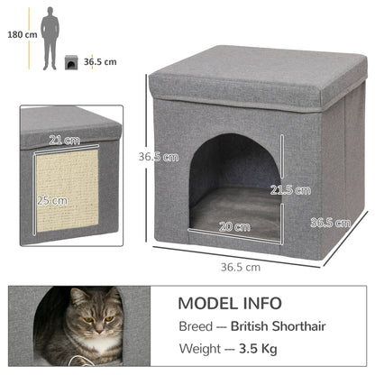 Cat House Cat Bed Cat Cottage with Scratching Board and Indoor Door 14.4x14.4x14.4 inches Gray