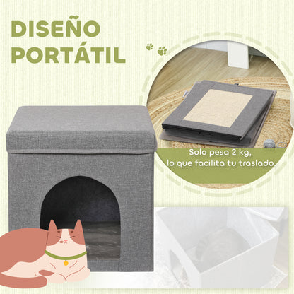 Cat House Cat Bed Cat Cottage with Scratching Board and Indoor Door 14.4x14.4x14.4 inches Gray