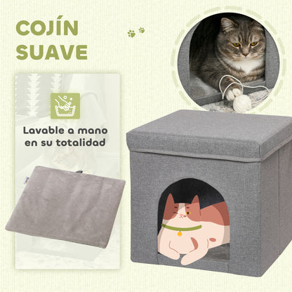 Cat House Cat Bed Cat Cottage with Scratching Board and Indoor Door 14.4x14.4x14.4 inches Gray