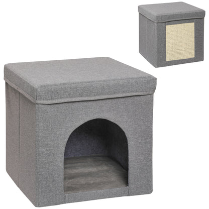 Cat House Cat Bed Cat Cottage with Scratching Board and Indoor Door 14.4x14.4x14.4 inches Gray