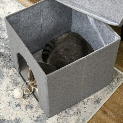 Cat House Cat Bed Cat Cottage with Scratching Board and Indoor Door 14.4x14.4x14.4 inches Gray