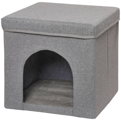 Cat House Cat Bed Cat Cottage with Scratching Board and Indoor Door 14.4x14.4x14.4 inches Gray