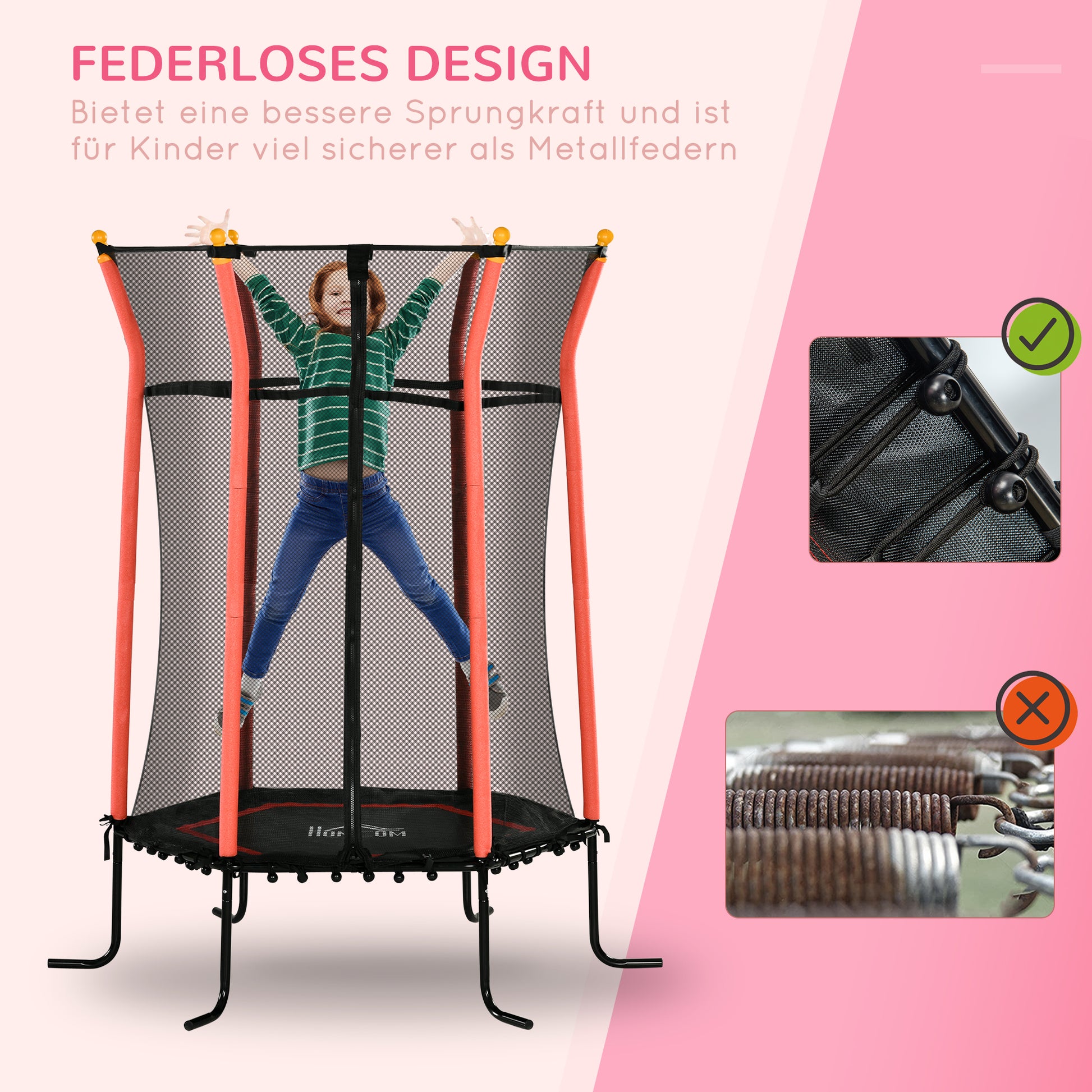 Kids Trampoline Ø163.5 cm, Indoor Trampoline with Safety Net Edge Cover Bungee, Children's Trampoline up to 50 kg, for Kids 3-10 years Red
