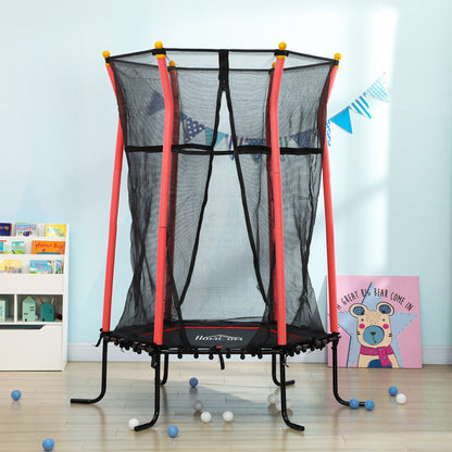 Kids Trampoline Ø163.5 cm, Indoor Trampoline with Safety Net Edge Cover Bungee, Children's Trampoline up to 50 kg, for Kids 3-10 years Red