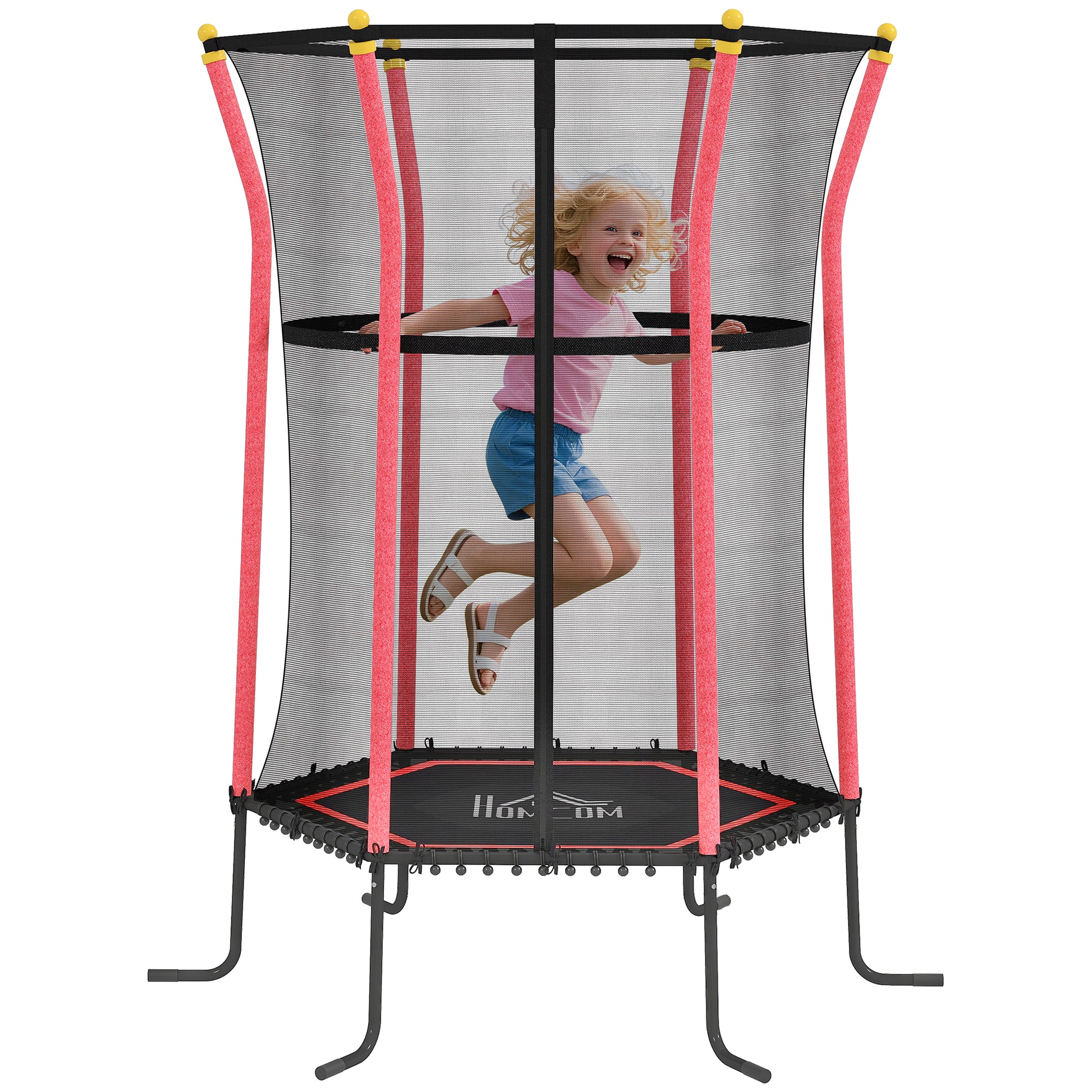 Kids Trampoline Ø163.5 cm, Indoor Trampoline with Safety Net Edge Cover Bungee, Children's Trampoline up to 50 kg, for Kids 3-10 years Red