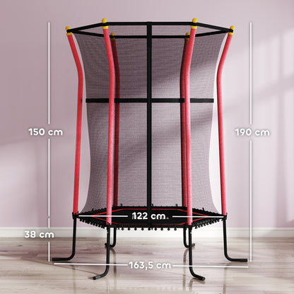 Kids Trampoline Ø163.5 cm, Indoor Trampoline with Safety Net Edge Cover Bungee, Children's Trampoline up to 50 kg, for Kids 3-10 years Red