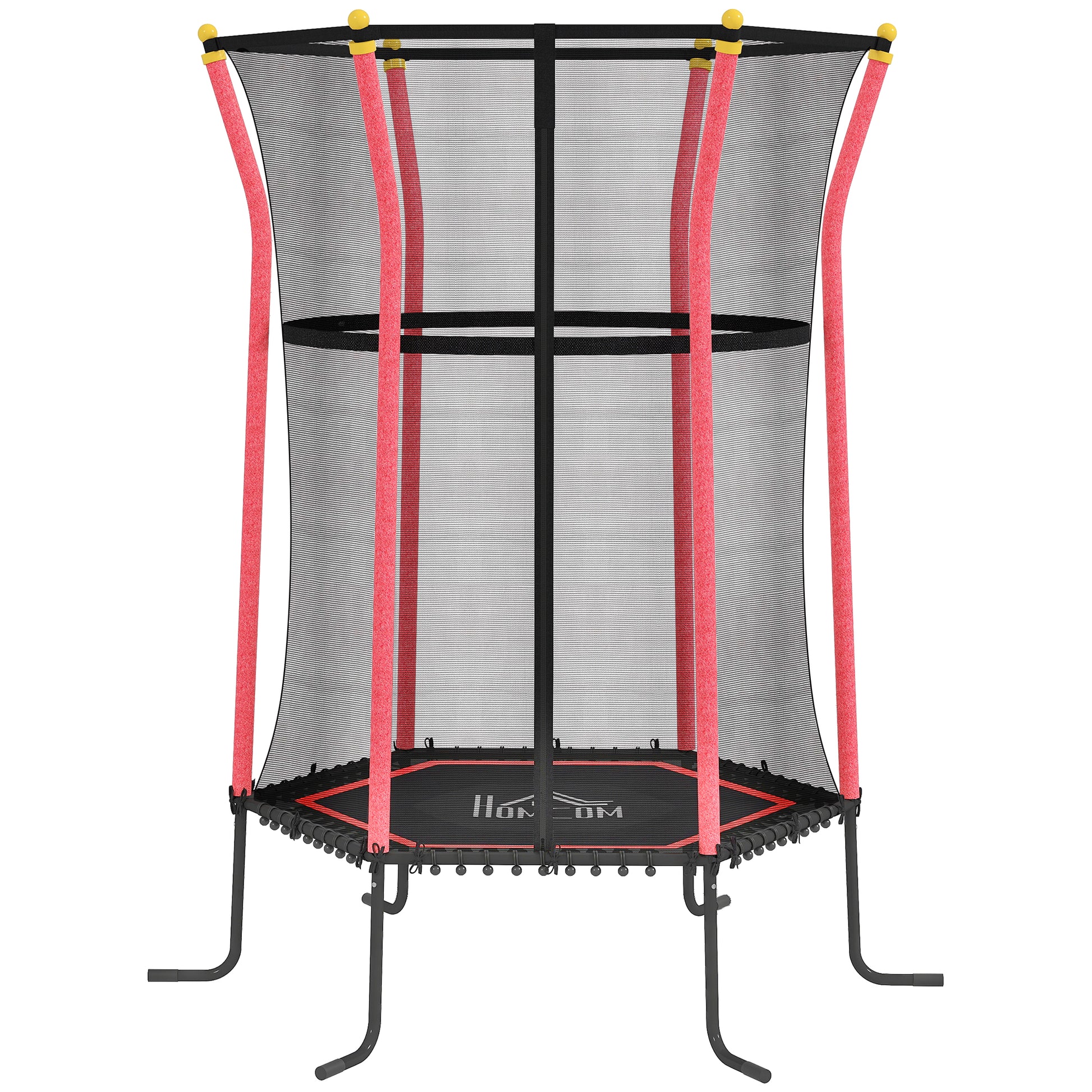 Kids Trampoline Ø163.5 cm, Indoor Trampoline with Safety Net Edge Cover Bungee, Children's Trampoline up to 50 kg, for Kids 3-10 years Red