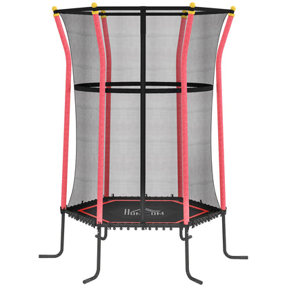 Kids Trampoline Ø163.5 cm, Indoor Trampoline with Safety Net Edge Cover Bungee, Children's Trampoline up to 50 kg, for Kids 3-10 years Red