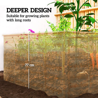 Wooden Raised Garden Bed, 152 x 77 x 77 cm, Elevated Deep Herb Planter with Open Bottom and Reinforcement Bars, Natural Finish