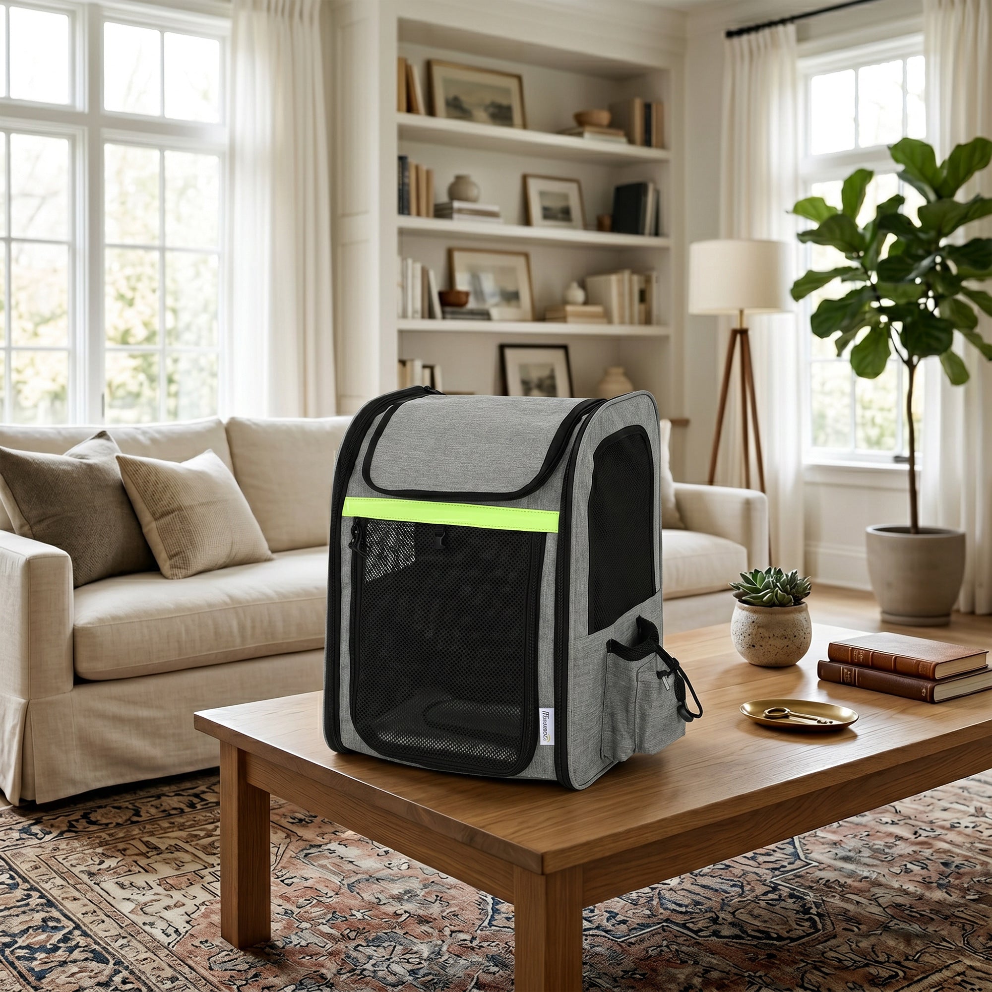 Expandable Dog Carrier with Door, 33.5 x 28 x 42 cm (13.2 x 11.0 x 16.5 in) – 5 Pockets, Reflective Stripe, Carrier for Cats & Dogs up to 10 kg (22 lb) – Light Gray