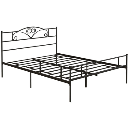 Steel Double Bed Frame 160x200cm with Integrated Slats, Headboard and Footboard, Underbed Storage, Black