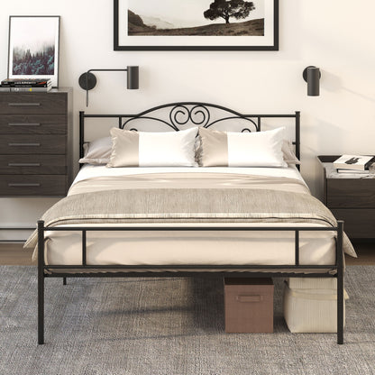 Steel Double Bed Frame 160x200cm with Integrated Slats, Headboard and Footboard, Underbed Storage, Black