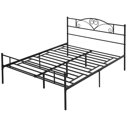 Steel Double Bed Frame 160x200cm with Integrated Slats, Headboard and Footboard, Underbed Storage, Black