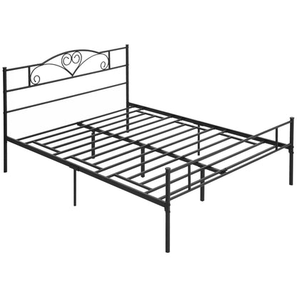 Steel Double Bed Frame 160x200cm with Integrated Slats, Headboard and Footboard, Underbed Storage, Black