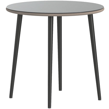 Round Garden Dining Table, Outdoor Patio Table 31.5 x 31.5 x 29.1 in, Tempered Glass Top with Rattan Edge, Steel Frame, 110 lb Capacity, for Patio & Balcony, Gray