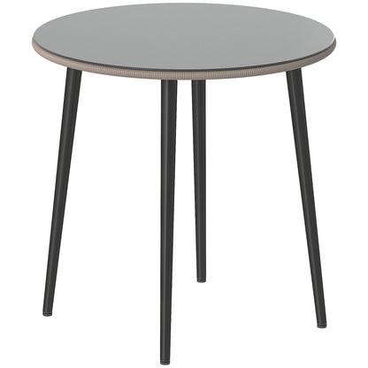 Round Garden Dining Table, Outdoor Patio Table 31.5 x 31.5 x 29.1 in, Tempered Glass Top with Rattan Edge, Steel Frame, 110 lb Capacity, for Patio & Balcony, Gray