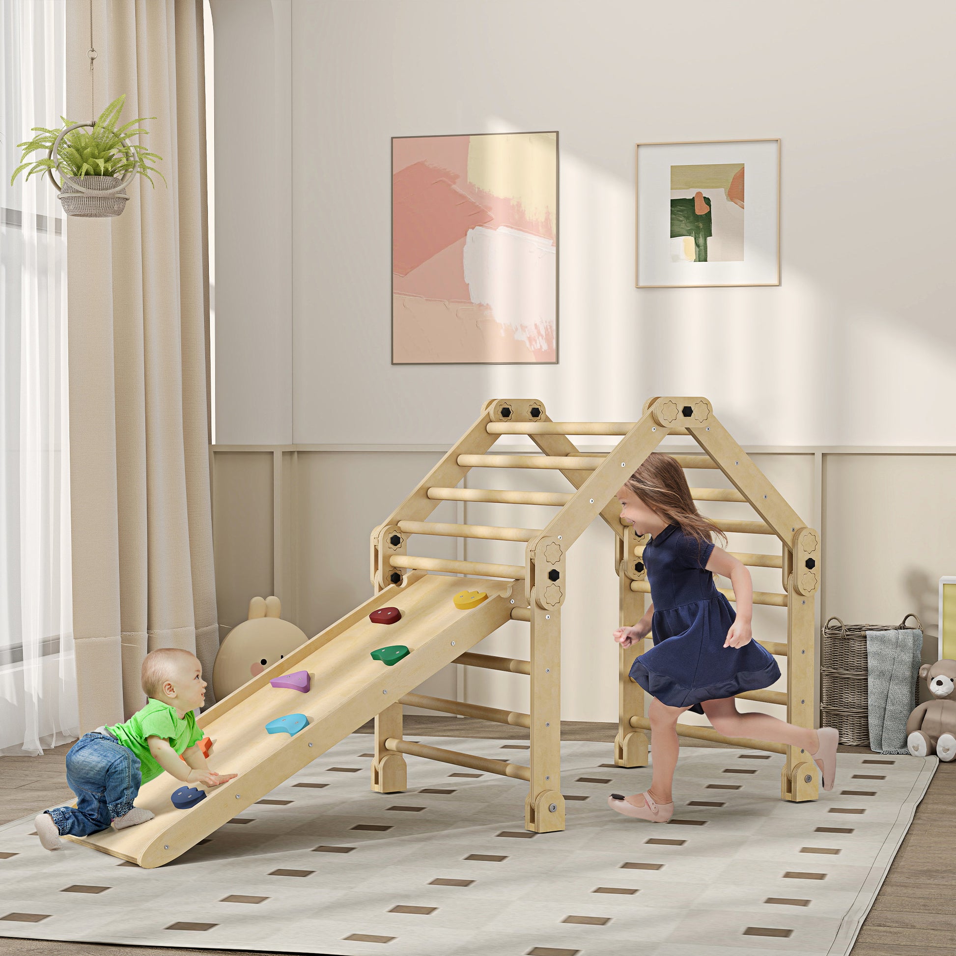 Kids Climbing 3-in-1 Foldable Climbing Frame for 18-48 Months Old Kids with Slide Ramp or Climbing 175x70x89 cm Multicolor