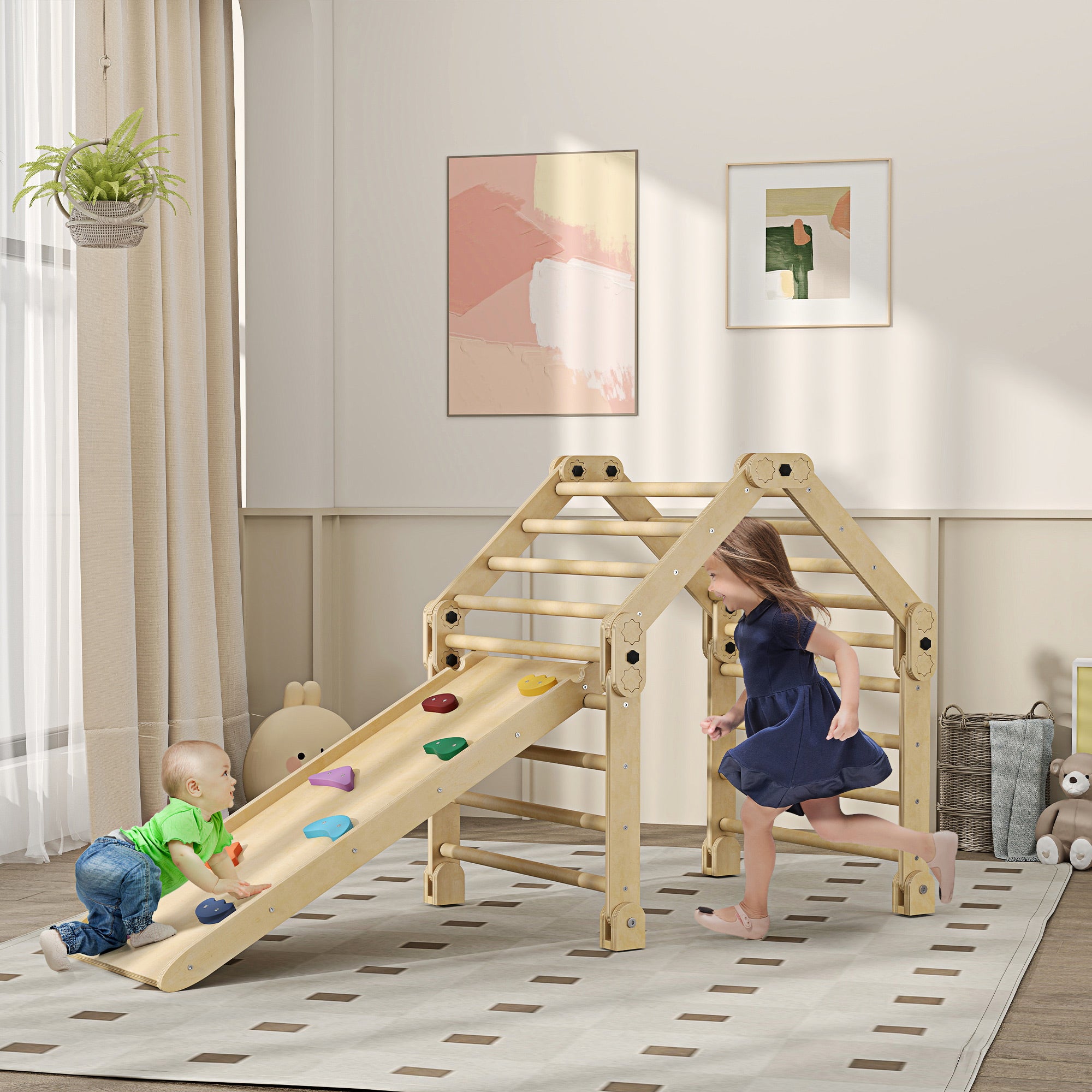 Kids Climbing 3-in-1 Foldable Climbing Frame for 18-48 Months Old Kids with Slide Ramp or Climbing 175x70x89 cm Multicolor