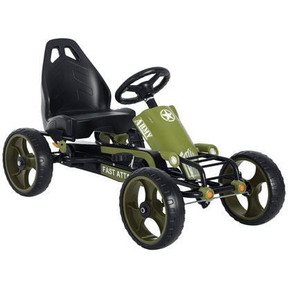 Go Kart Pedal Car with Hand Brake Children's Vehicle Kettcar Pedal Car with Adjustable Seat from 3 Years Green 105 x 54 x 61cm