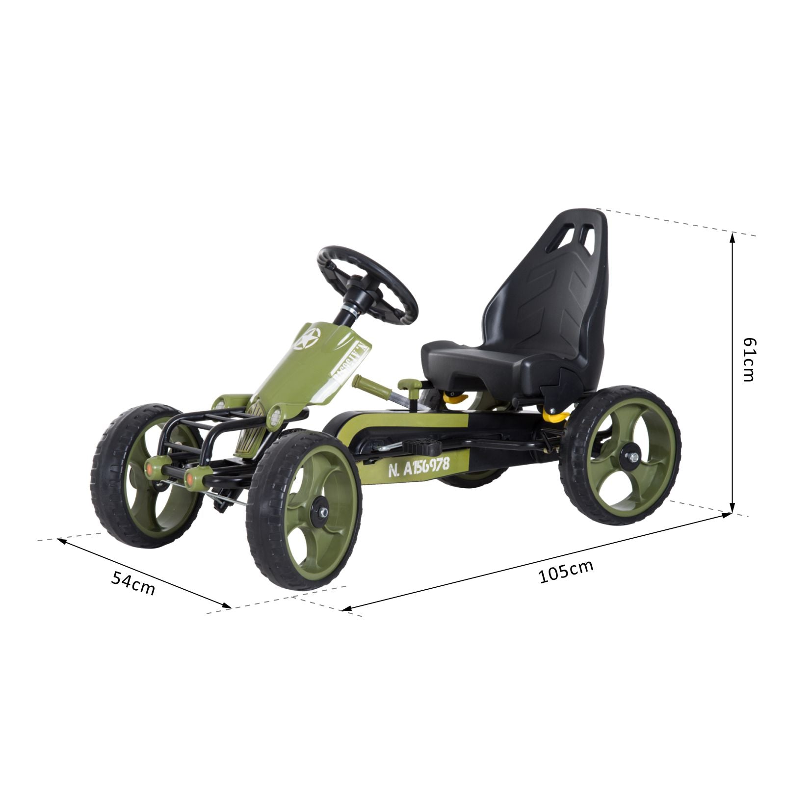 Go Kart Pedal Car with Hand Brake Children's Vehicle Kettcar Pedal Car with Adjustable Seat from 3 Years Green 105 x 54 x 61cm
