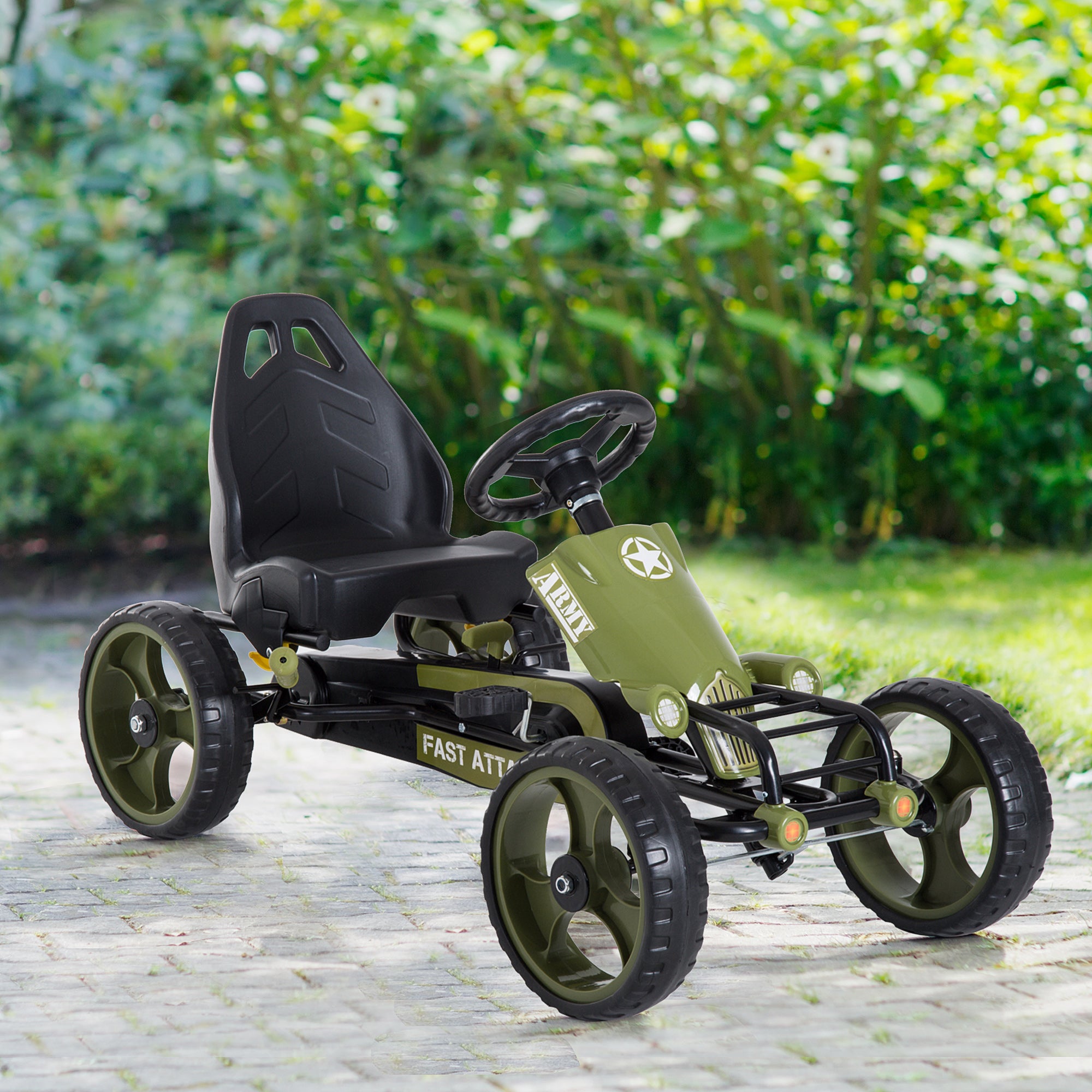 Go Kart Pedal Car with Hand Brake Children's Vehicle Kettcar Pedal Car with Adjustable Seat from 3 Years Green 105 x 54 x 61cm