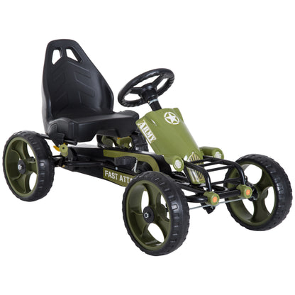 Go Kart Pedal Car with Hand Brake Children's Vehicle Kettcar Pedal Car with Adjustable Seat from 3 Years Green 105 x 54 x 61cm