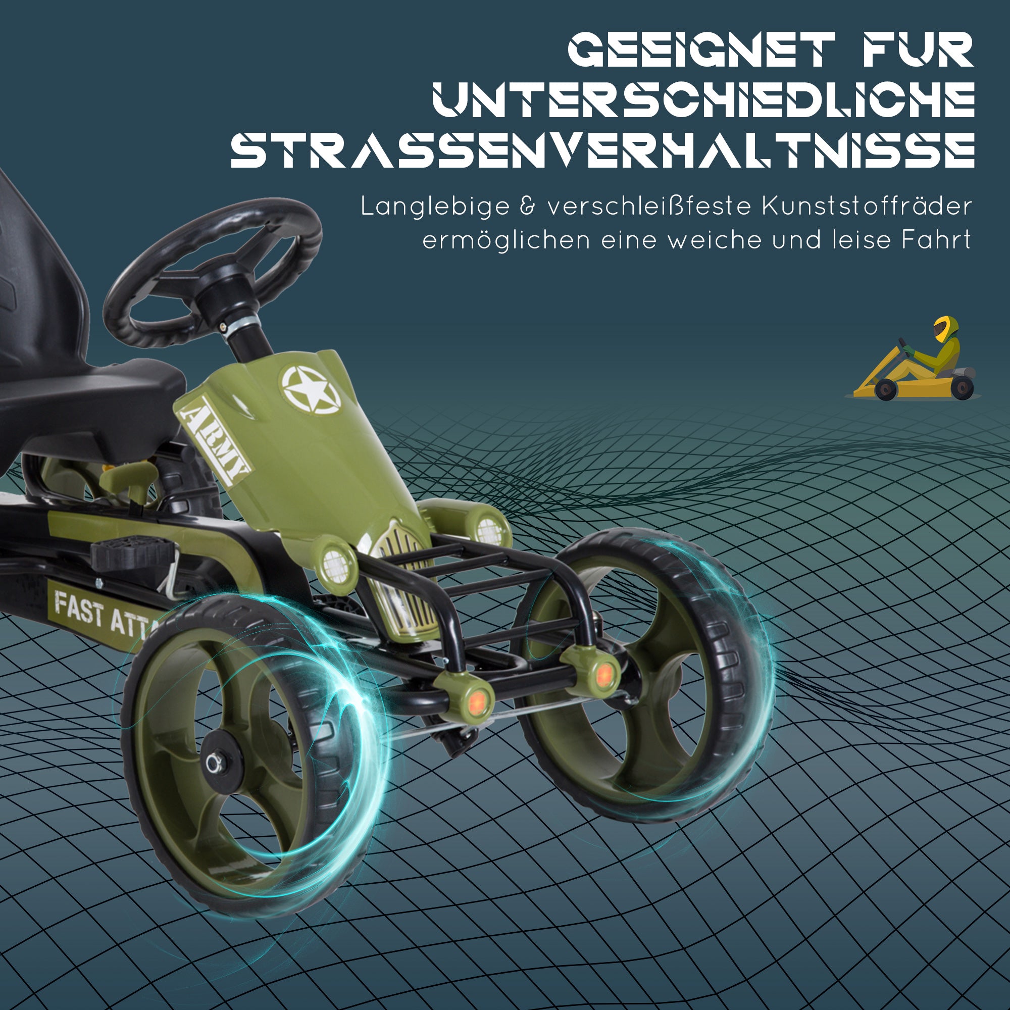 Go Kart Pedal Car with Hand Brake Children's Vehicle Kettcar Pedal Car with Adjustable Seat from 3 Years Green 105 x 54 x 61cm