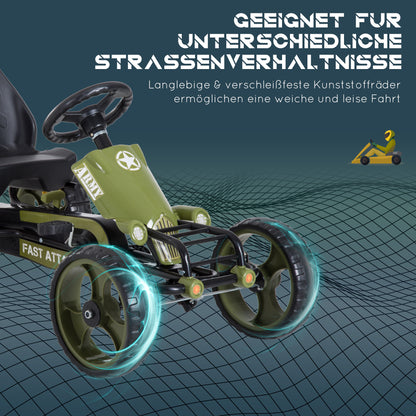 Go Kart Pedal Car with Hand Brake Children's Vehicle Kettcar Pedal Car with Adjustable Seat from 3 Years Green 105 x 54 x 61cm