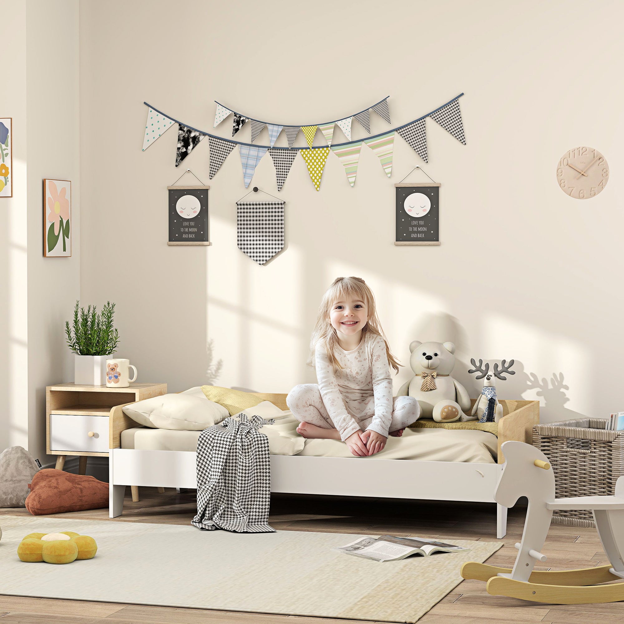 Children's Bed for +3 Years Old 140x70 cm Wooden Children's Bed Load 80 kg for Bedroom White and Natural