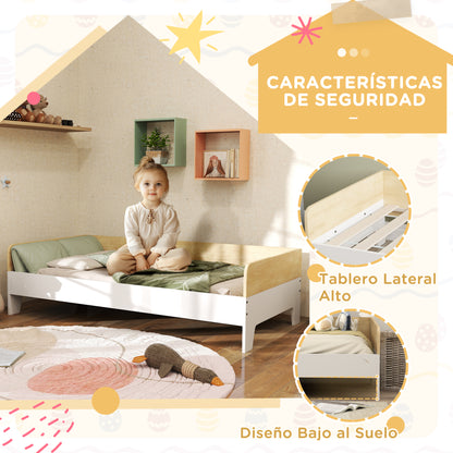 Children's Bed for +3 Years Old 140x70 cm Wooden Children's Bed Load 80 kg for Bedroom White and Natural