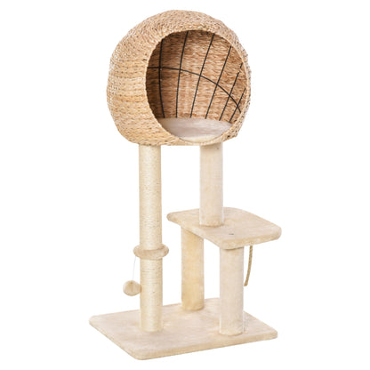 100 cm Cat Tree with Cave, Play Ball, Sisal Posts, Platform, Multi-Level Cat Scratching Tree, Climbing Tree, for Medium-Sized Cats, Beige