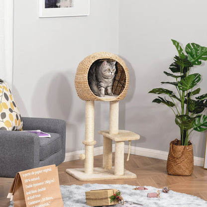 100 cm Cat Tree with Cave, Play Ball, Sisal Posts, Platform, Multi-Level Cat Scratching Tree, Climbing Tree, for Medium-Sized Cats, Beige