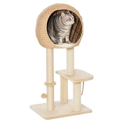 100 cm Cat Tree with Cave, Play Ball, Sisal Posts, Platform, Multi-Level Cat Scratching Tree, Climbing Tree, for Medium-Sized Cats, Beige