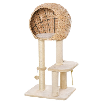 100 cm Cat Tree with Cave, Play Ball, Sisal Posts, Platform, Multi-Level Cat Scratching Tree, Climbing Tree, for Medium-Sized Cats, Beige