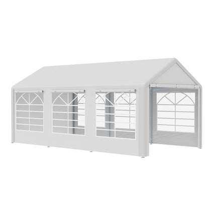 Pavilion Party Tent 3x6m Garden Marquee Gazebo with 4 Side Walls Windows Polyester+Metal White